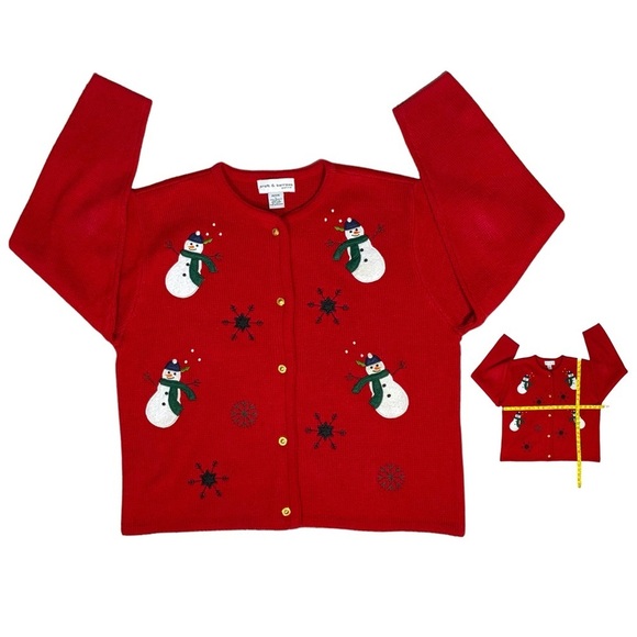 Vintage Holiday Cardigan Ugly Christmas Sweater Button Up Womens Petite Large - Picture 2 of 16